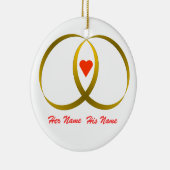 2 Ringe & Herz, Ihr Name, sein Name Keramik Ornament (Rechts)