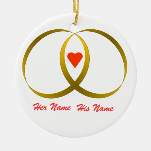 2 Ringe & Herz, Ihr Name, sein Name Keramik Ornament (Vorne)