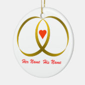 2 Ringe & Herz, Ihr Name, sein Name Keramik Ornament (Links)