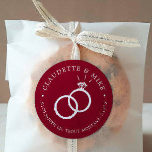 2 Ringe   Minimale Burgundy Weinhochzeit Runder Aufkleber