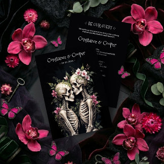 2 Romantic Gothic Human Skeletons Embracing TLW26 Einladung