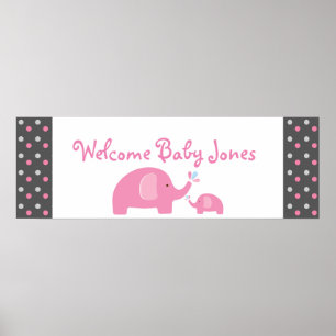 2 rosa Elefanten Baby Shower Streusel Party Banner Poster