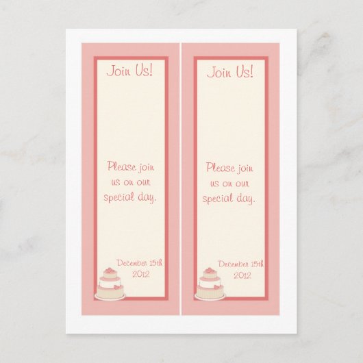 2 Rose/Creme Hochzeitstorte Save the Date Lesezeic Ankündigungspostkarte (Vorderseite)