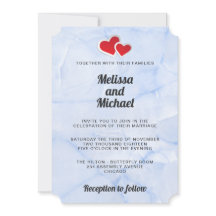 2 Rot Paper Heroes on Light Blue Marmor Hochzeit