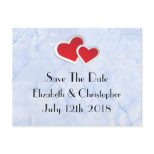 2 Rote Herzen auf Icy Blue Marmor Save the Date