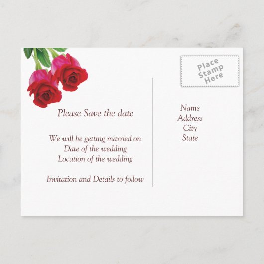 2 ROTE ROSEN SAVE THE DATE ANKÜNDIGUNGSPOSTKARTE (Rückseite)