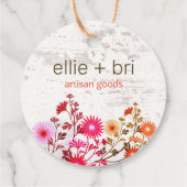 2" Round Country Floral Boho White Wood Hang Tag Geschenkanhänger (Rückseite)
