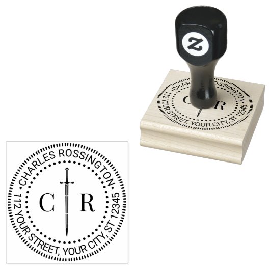 2 Rücksendeadresse für das erste Monogramm Sword # Gummistempel (Stempel)