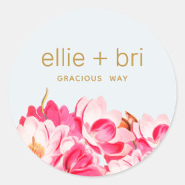 2" Rundrosa Wasserfarben Magnolia Blumenaufkleber Runder Aufkleber