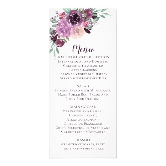 #2 Sangria Lila Mauve Floral Wedding | Menü (Vorne)