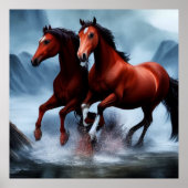 2 Schönes wildes Kastanienpferd im Fluss Poster (Vorne)