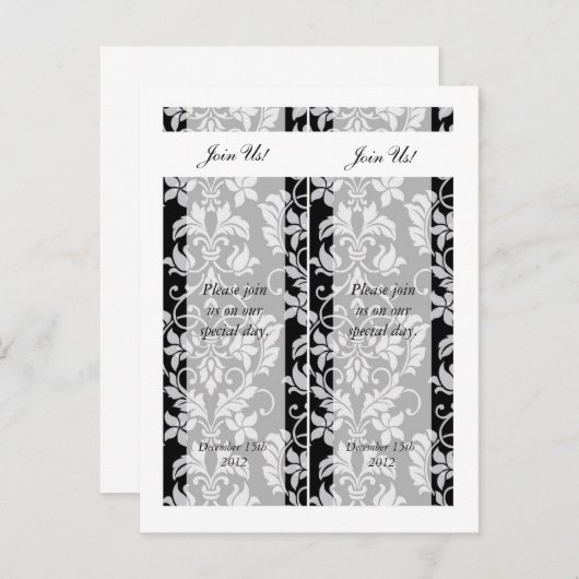 2 Schwarz-Grau-Damaskus-Save the Date Lesezeichen Ankündigungspostkarte (Vorne/Hinten)