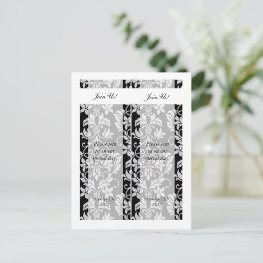 2 Schwarz-Grau-Damaskus-Save the Date Lesezeichen Ankündigungspostkarte (Stehend Vorderseite)