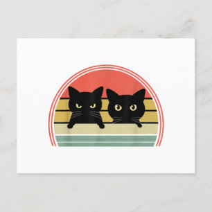 2 Schwarze Katzen Peeking Vintage Retro Katze Lieb Feiertagspostkarte