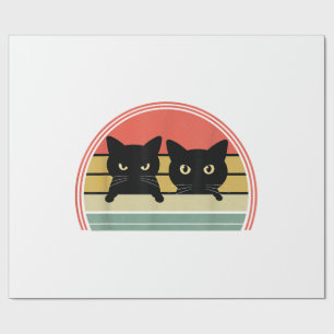 2 Schwarze Katzen Peeking Vintage Retro Katze Lieb Geschenkpapier