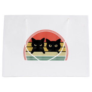 2 Schwarze Katzen Peeking Vintage Retro Katze Lieb Große Geschenktüte