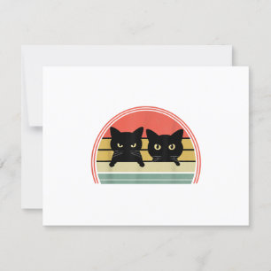 2 Schwarze Katzen Peeking Vintage Retro Katze Lieb RSVP Karte