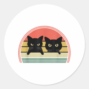 2 Schwarze Katzen Peeking Vintage Retro Katze Lieb Runder Aufkleber