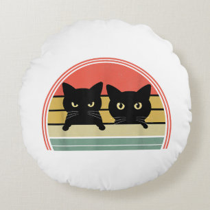 2 Schwarze Katzen Peeking Vintage Retro Katze Lieb Rundes Kissen