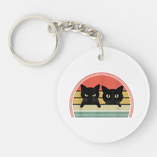 2 Schwarze Katzen Peeking Vintage Retro Katze Lieb Schlüsselanhänger