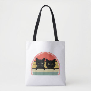 2 Schwarze Katzen Peeking Vintage Retro Katze Lieb Tasche