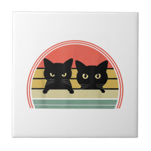 2 schwarze Katzen spähen Vintage Retro Katze Tierl Fliese
