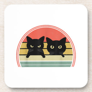 2 schwarze Katzen spähen Vintage Retro Katze Tierl Getränkeuntersetzer