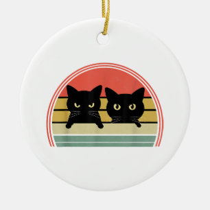 2 schwarze Katzen spähen Vintage Retro Katze Tierl Keramik Ornament