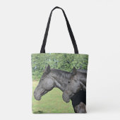 2 Schwarze Pferde Kopf zu Kopf Tasche (Rückseite)