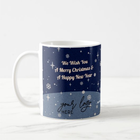 2 Seiten Business-Logo und QR-Code Blau Weihnachte Kaffeetasse (Links)
