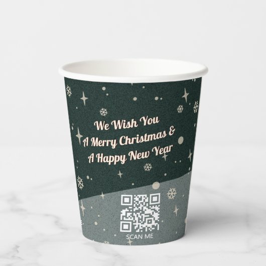 2 Seiten Business-Logo und QR-Code Grün Weihnachte Pappbecher (Rückseite)
