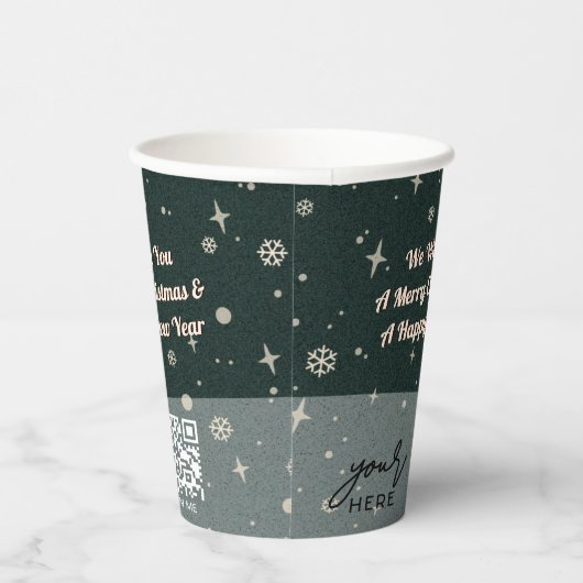 2 Seiten Business-Logo und QR-Code Grün Weihnachte Pappbecher (Rechts)