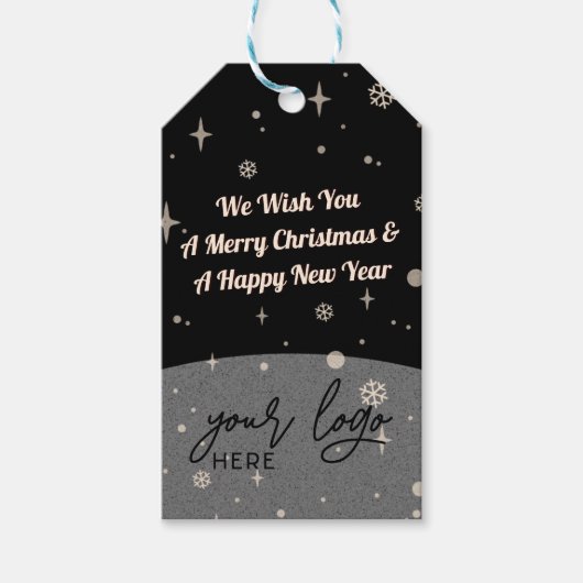 2 Seiten Business-Logo und QR-Code Schwarzes Weihn Geschenkanhänger (Vorderseite)