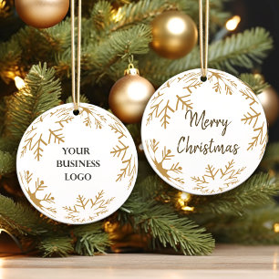 2 Seiten Logo & Frohe Weihnachts Gold Business Bal Keramik Ornament