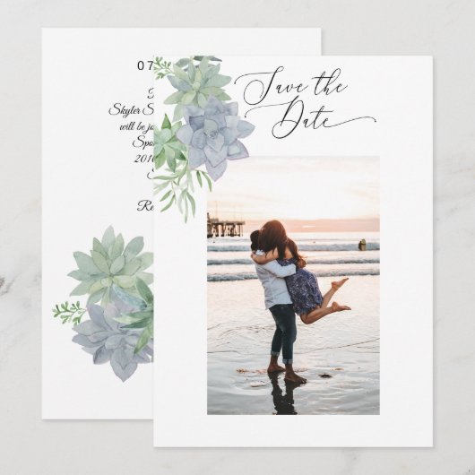 2 Seiten Save the Date Fotokarte - Sukkulturen (Vorne/Hinten)