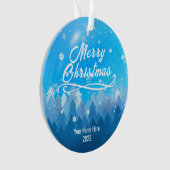 2-seitig Custom Blue Snow & Forest Frohe Weihnacht Ornament (Vorderseite)