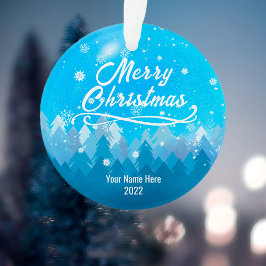 2-seitig Custom Blue Snow & Forest Frohe Weihnacht Ornament