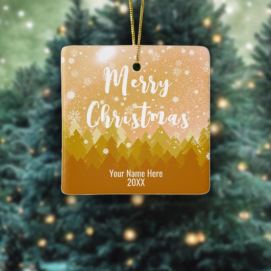 2-seitig gepflegter Goldener Schneewald Frohe Weih Keramikornament