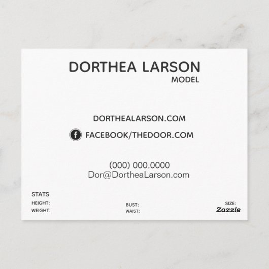 2-seitige Actor & Model Headshot Comp Postkarte (Rückseite)