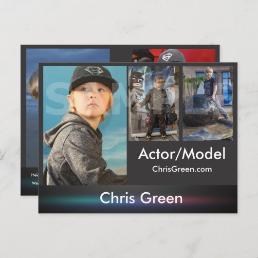 2-seitige Actor & Model Headshot Comp Postkarte (Vorne/Hinten)