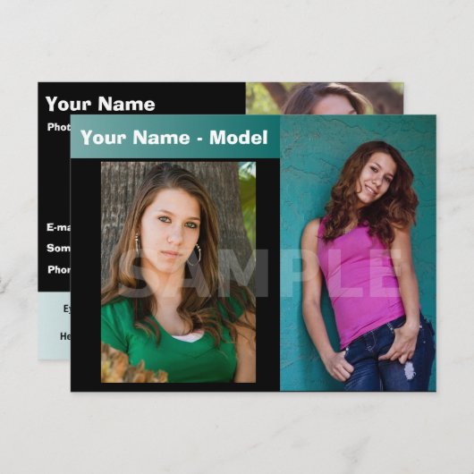 2-seitige Actor & Model Headshot Comp Postkarte (Vorne/Hinten)