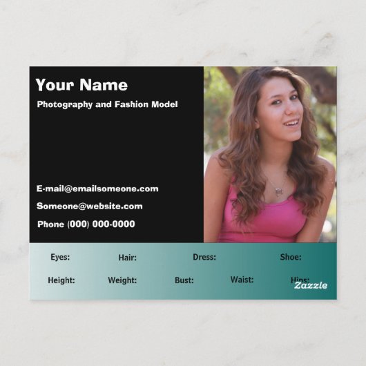 2-seitige Actor & Model Headshot Comp Postkarte (Rückseite)