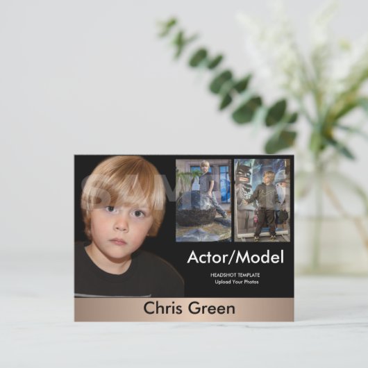 2-seitige Actor & Model Headshot Comp Postkarte (Stehend Vorderseite)