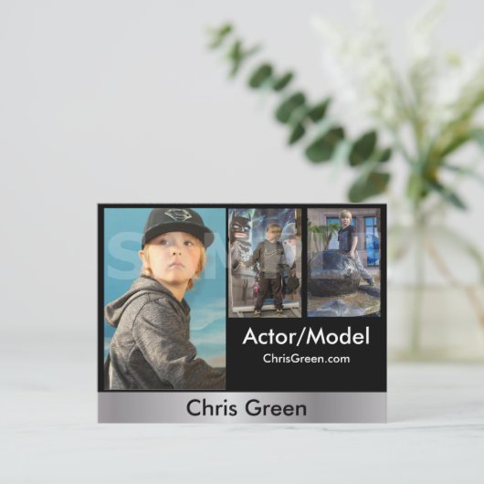 2-seitige Actor & Model Headshot Comp Postkarte (Stehend Vorderseite)