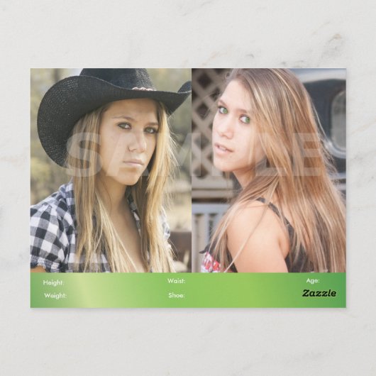 2-seitige Actor & Model Headshot Comp Postkarte (Rückseite)