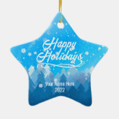 2-seitige Custom Blue Snow Forest Weihnachtsstern Keramik Ornament (Hinten)