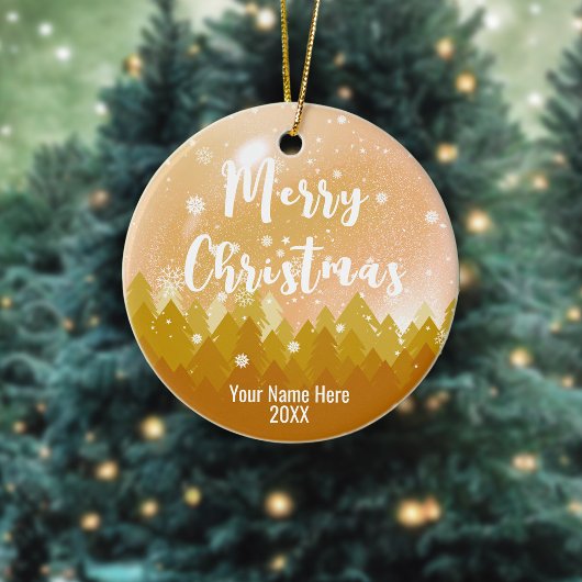 2-seitige Custom Gold Snow & Forest Frohe Weihnach Keramik Ornament