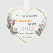 2-seitige Gold Frame Baby 1. Weihnachts Holly & Pi Ornament (Rückseite)