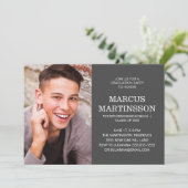 2-seitige Gray Graduation Party 3 Foto Einladung (Stehend Vorderseite)