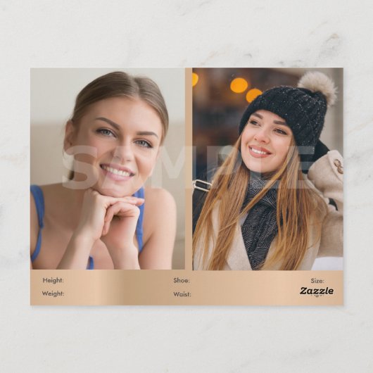 2-seitige Headshot-Schauspieler und Modell-Comp Postkarte (Rückseite)